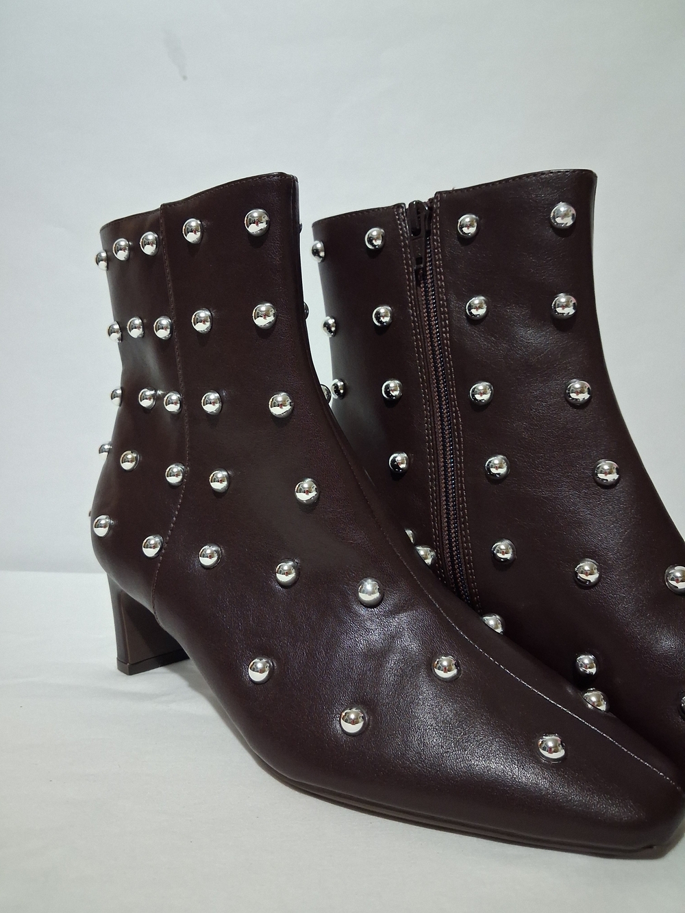 A New Day Dark Brown Tigris 7.5 W Silver Studded Ankle Boots